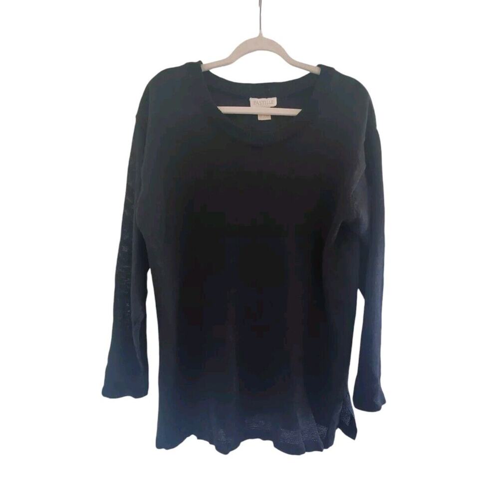 Pastille Black Linen Blend Knit Round Neck Pullover Sweater, Women's Size Medium